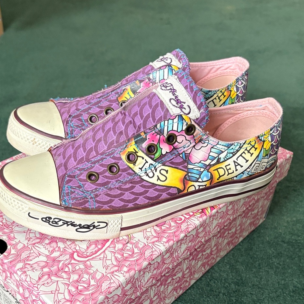 Ed Hardy Kids Purple Graphic Sneakers